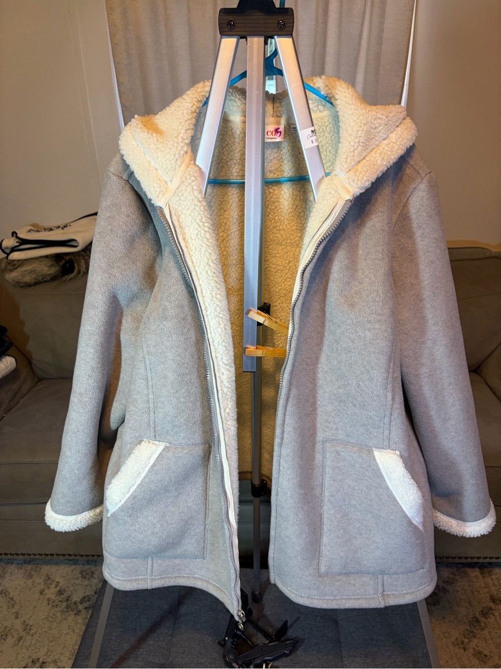 Denim&Co Gray Hooded Sherpa-Lined Ski Jacket